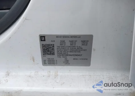 2018 Chevrolet Silverado 1500 1Lt z USA, uszkodzony, nr VIN 1GCRCREH4JZ242417